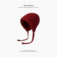 勋阳宇乐 【护耳绑带】流苏毛线帽 纯色包包红