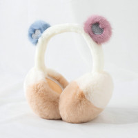勋阳宇乐现款毛绒耳罩秋冬季时尚保暖防寒防风可折叠拼色可爱女士包耳 折叠变色桃心卡其色 均码