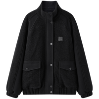 【清仓】太平鸟绵羊毛拼接夹克大衣女冬装廓形立领时尚毛呢