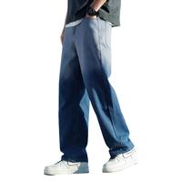 【简约】休闲潮男高街渐变撞色牛仔裤韩版百搭秋季直筒长裤子
