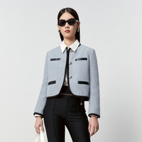 太平鸟女装冬季时髦简约小香风通勤冬圆领短大衣A1AAD4150 蓝色 XXL