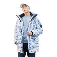 美特斯邦威羽绒服男冬季满印宽松连帽中长工装羽绒服