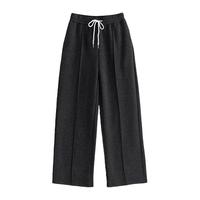 初语仿羊绒毛呢休闲裤女2025冬季高腰松紧腰窄版阔腿裤长裤 黑灰色 XL