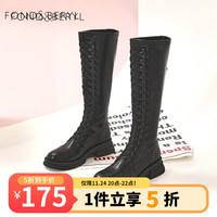 菲伯丽尔 FONDBERYL 时尚高筒骑士靴冬季新款饼干底英伦马丁靴长靴FB24117086 黑色 35 225mm