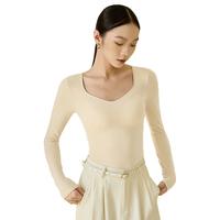 VOCKOO贴身保暖德绒打底内衣女士撞色海鸥领打底衫女上衣带胸垫免穿文胸 香槟色 XL