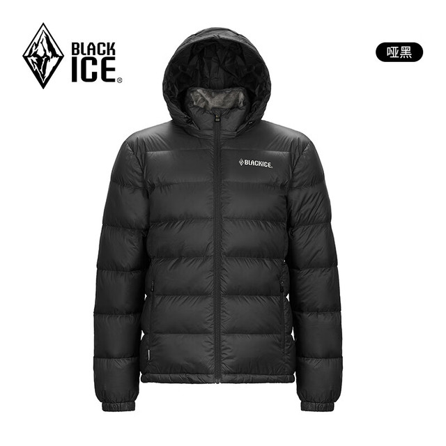PLUS会员：黑冰 24休闲保暖连帽鸭绒羽绒服可脱卸帽男款羽绒外套 哑黑 L