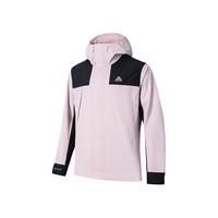 ANTA安踏水壳冲锋衣梭织硬壳夏季男女防水连帽户外防风徒步登山外套 (24款撞色设计)刚柔粉/基础黑-2 XL(男180)