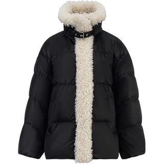 初语羽绒服女2025冬季毛毛拼接立领90白鸭绒轻奢感保暖外套 黑色 S