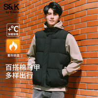 班尼路S&K系列男士棉感马甲男2025冬季加绒加厚棉服背心潮LF 黑（纯色）