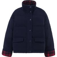 初语两面穿羽绒服女2025冬季新款复古灯芯绒格纹90绒蓬松保暖外套 复古釉蓝 S