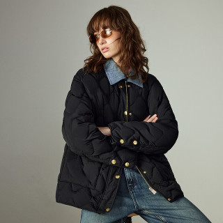 TOYOUTH 初语 牛仔 翻领 羽绒服 90绒polo领衬衫式外套 黑色 S