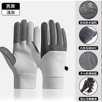 卫墨墨冬季骑行保暖加绒加厚防水防风触屏手套 浅灰+深灰 1双
