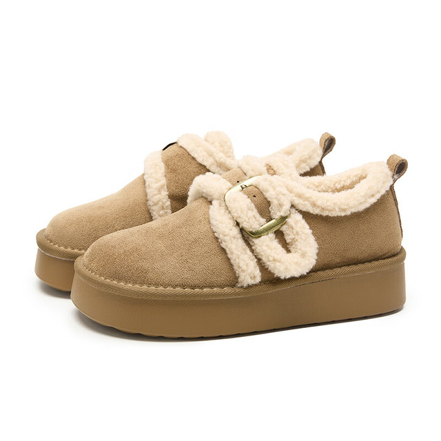 有券的上：WESTLINK 西遇 加绒勃肯鞋 秋冬复古一脚蹬厚底雪地靴 卡色