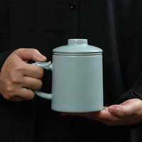 MULTIPOTENT 办公杯 HZ-0505 汝窑开片陶瓷盖杯 350ml 玉脂青