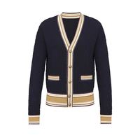 哥弟 深呼吸新款V领波浪肌理拼色单排扣针织开衫A400932