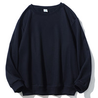 华夫格卫衣男秋冬款加绒圆领宽松灰色美式四条杠打底衫套头外套潮 JR2022黑色 3XL