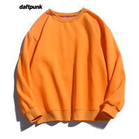 华夫格卫衣男秋冬款加绒圆领宽松灰色美式四条杠打底衫套头外套潮 222橙色 2XL