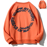 华夫格卫衣男秋冬款加绒圆领宽松灰色美式四条杠打底衫套头外套潮 WY1284鲜橙色 3XL