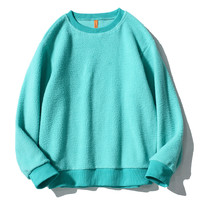 华夫格卫衣男秋冬款加绒圆领宽松灰色美式四条杠打底衫套头外套潮 WY136湖蓝色 4XL