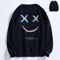 华夫格卫衣男秋冬款加绒圆领宽松灰色美式四条杠打底衫套头外套潮 7265黑色 L