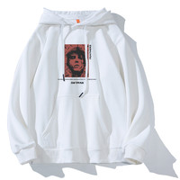 华夫格卫衣男秋冬款加绒圆领宽松灰色美式四条杠打底衫套头外套潮 WY1339白色 3XL