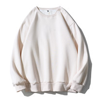 华夫格卫衣男秋冬款加绒圆领宽松灰色美式四条杠打底衫套头外套潮 WY0368杏色升级加厚 4XL