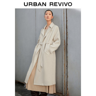 UR2025秋季女装气质腰带大衣呢料外套UWM150032+ 粉白 XS