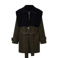 MO&Co.毛呢大衣两件套2025冬针织披肩绵羊毛双面呢附腰带MBE4OVC042 军绿色 L /170