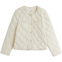 茵曼小香风菱格羽绒服2025冬女装新款高充绒鸭绒短款外套 浅杏色