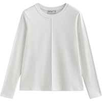 初语立体分割线长袖T恤女2024年秋冬简约舒适打底衫上衣 米白色 M
