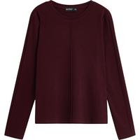 初语立体分割线长袖T恤女2024年秋冬简约舒适打底衫上衣 安可拉红 M