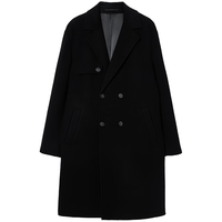 杰克·琼斯（JACK&JONES）男装25年秋冬季双面毛呢大衣男士中长款100%羊毛商务休闲毛呢外套 E40黑色 M （175）