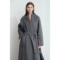 AMII女装2025冬季通勤风青果领全羊毛配腰带长款双面呢女 花灰 L 165/88A