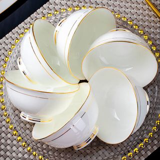 康琴（KANGQIN） 碗碟套装简约防烫高脚吃饭碗套装组合家用面碗菜盘家用陶瓷餐具 金镶玉6英寸高脚面碗6个装