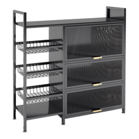 唐辑餐边柜厨房置物架落地多层储物柜带门一体靠墙柜子 四层灰86*32