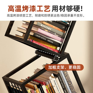 爵越创意转角书架落地置物架铁艺异形展示架客厅书柜书架一体靠墙 两层方格-黑色(55*25*90cm）【图二款】
