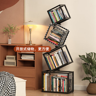爵越创意转角书架落地置物架铁艺异形展示架客厅书柜书架一体靠墙 两层方格-黑色(55*25*90cm）【图二款】
