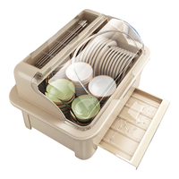 纳份爱厨房碗筷收纳盒碗柜家用置物碗碟沥水架带盖宝宝奶瓶餐具收纳盒  全翻盖丨特大号-透卡其【约4-5人用】 大容量-防虫防油烟