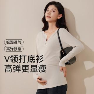 十月结晶 上衣秋冬保暖装V领打底衫女士长袖T恤休闲百搭时尚