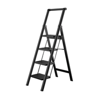 肯泰梯子家用人字梯折叠伸缩楼梯加厚碳钢加宽踏板工程铁梯F4-H4 升级扶手 4步典雅黑