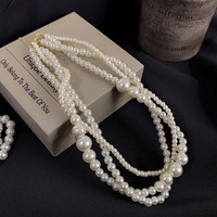 长彩施家轻奢珍珠项链女2024小米珠颈链小众叠戴感锁 三层不可分拆珍珠项链