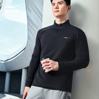 鸿星尔克长袖T恤男秋季立领吸湿排汗运动功能半开襟针织衫打底上衣 黑曜蓝 3XL