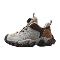 牧童清仓儿童鞋男童运动鞋冬季轻便保暖户外鞋旋转纽扣熔岩复古老爹鞋 流沙棕 38 鞋内长23.5cm