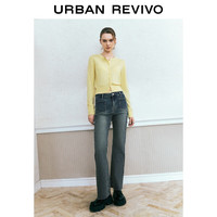 UR2025秋季女装休闲撞色拼接领口纽扣针织开衫UYY950080+ 浅黄色 S