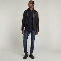 G-STAR RAW25年春季男士皮衣外套美式机车全粒羊皮柔软舒适夹克D26109 黑色 L