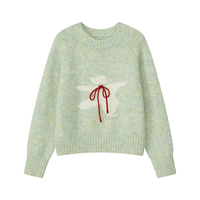 VEGA CHANG羊毛针织衫女2025年春秋季设计感甜美风系带小熊毛衣 薄荷绿 均码