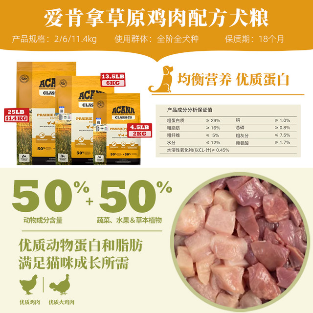 88VIP：ACANA 爱肯拿 进口高蛋白鸡肉犬粮 6kg