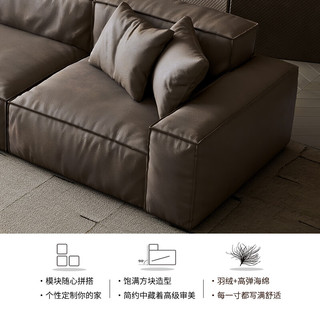 广巢（GUANGCHAO）意式复古豆腐块真皮沙发中古头层牛皮客厅多人位直排组合高端A 【全青头层牛皮/接触面】
