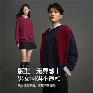今日必买：GIORDANO CONCEPTS 100%美利奴纯羊毛针织衫 男女同款 深蓝紫 高品质