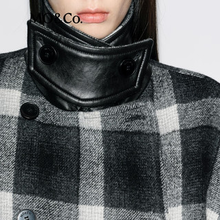 MO&Co.毛呢外套2025冬经典格纹绒面花呢廓形大衣可拆领袢MBE4OVC044 黑白格色 S /160